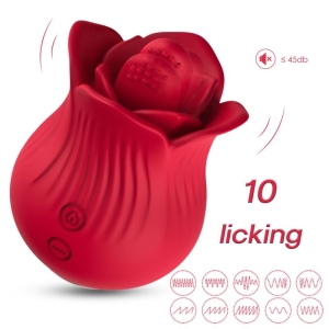 Roter, rosenförmiger Vibrator mit 10 Modi, leise unter 45 dB.