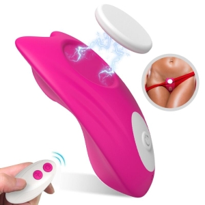 Pinkes Massagegerät mit Fernbedienung, elektrischer Impuls, Anwendung im Intimbereich.