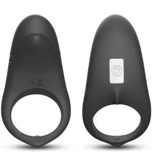 Two black silicone rings with button, front and back view.