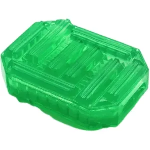 Grüner, rechteckiger Seifenkasten mit geriffelter Oberfläche und transparentem Design.