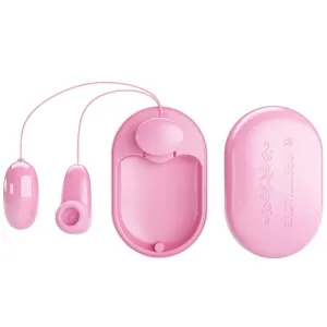 Rosa Vibrator-Ei mit Fernbedienung und Aufbewahrungsbox, auf weißem Hintergrund.