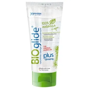 Tube von BIOglide Gleitgel, 100% natürlich und vegan, mit Ginseng, hergestellt in Deutschland.