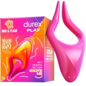 Pinkes Durex Play Erotikspielzeug mit Verpackung, USB-Ladegerät inklusive.