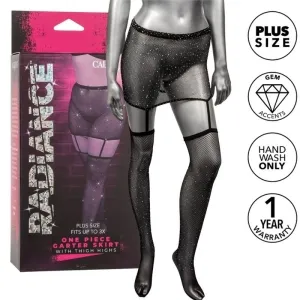 Schwarzer Strumpfhalterrock mit Strasssteinen, Verpackung und Plus-Size-Details, Handwäsche, 1 Jahr Garantie.