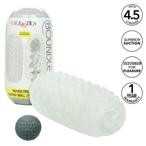 Transparenter, texturierter Masturbator mit Verpackung und grauer Kugel, 4,5 Zoll, 1 Jahr Garantie.