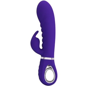 Purple vibrator with ergonomic design and handle opening, side clitoral stimulator.