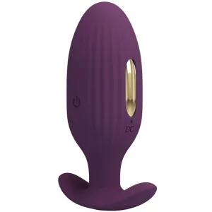 Purple, ribbed, oval device with gold accents and a stand; power and charging port visible.