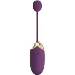 Purple and gold vibrator with remote control, elongated shape, modern design.