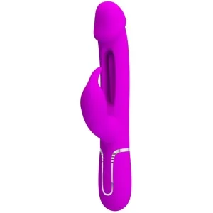 Lila Vibrator mit Klitoris-Stimulator und ergonomischem Design, freigestellt auf weißem Hintergrund.