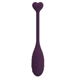Purple silicone vibrator with heart pattern and heart-shaped handle.