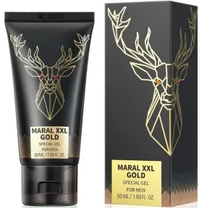 Schwarze Tube und Verpackung von Maral XXL Gold Gel mit goldener Hirschgrafik, 50 ml.