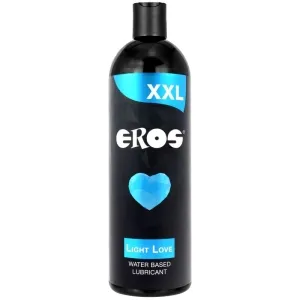 Schwarze Flasche Eros XXL Light Love, wasserbasiertes Gleitmittel mit blauem Herzsymbol.
