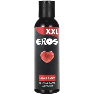 Schwarze Flasche Eros XXL Light Love Silikon-Gleitmittel mit rotem Herz auf dem Etikett.