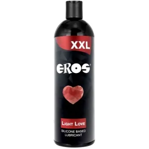 Schwarze Flasche Eros XXL Light Love Silikon-Gleitmittel mit rotem Herz auf dem Etikett.