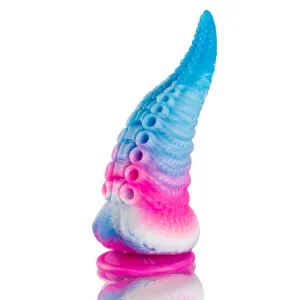 Buntes, tentakelartiges Objekt mit blauen und pinken Farbverläufen, strukturiert mit Saugnäpfen.
