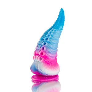 Buntes, tentakelartiges Objekt mit blauen und pinken Farbverläufen, stehend auf einer glatten Oberfläche.