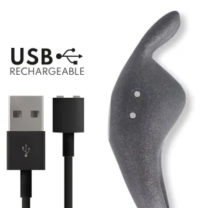 USB-kabel und graues Gerät mit magnetischen Ladepunkten, Text: 