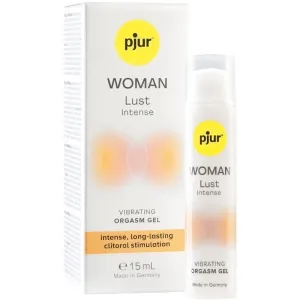 Pjur Woman Lust Intense Gel, 15 mL, for long-lasting clitoral stimulation, packaging and bottle shown.