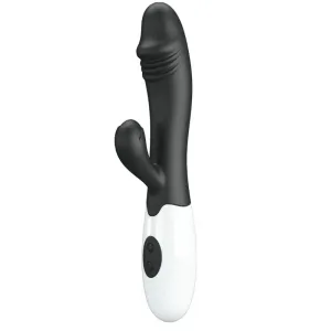 Schwarzer und weißer Vibrator mit zwei Motoren und ergonomischem Design.