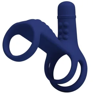 Blue silicone vibration ring with two loops and textured attachment.
