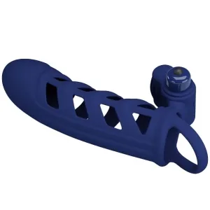 Blauer Silikon-Vibrator mit offenem Design und abgerundeter Spitze.