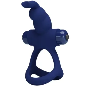Blue, spiral silicone ring with handle and rounded tip, on a white background.