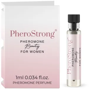 PheroStrong Pheromon-Parfüm für Frauen, 1 ml Fläschchen neben Verpackung.