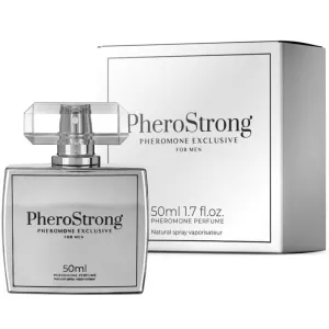 Parfümflasche und Verpackung von PheroStrong Pheromone Exclusive für Männer, 50 ml.