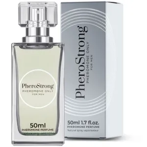 Parfümflasche und Verpackung von PheroStrong, Pheromon-Parfüm für Männer, 50 ml.