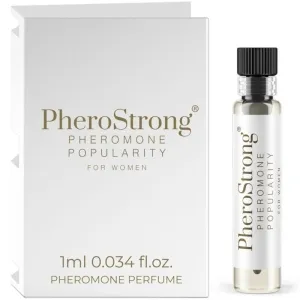 PheroStrong Pheromon-Parfüm für Frauen, 1 ml Fläschchen neben weißer Verpackung.