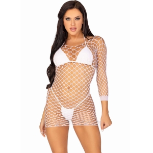 Langärmeliges Netzkleid Weiss OneSize | Leg Avenue