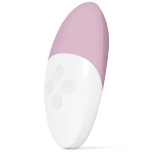 Rosa und weißer, eiförmiger Handvibrator mit drei Knöpfen auf der Vorderseite.