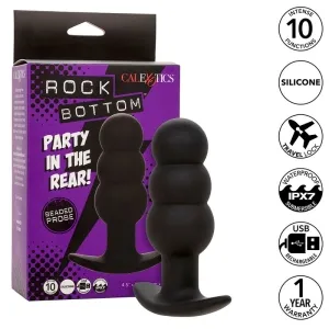 Schwarzer, perlenförmiger Plug mit Verpackung. Features: 10 Funktionen, Silikon, wasserdicht, USB-aufladbar, 1 Jahr Garantie.