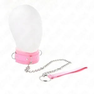 Rosa Halsband mit Kette und Griff auf weißem Hintergrund.