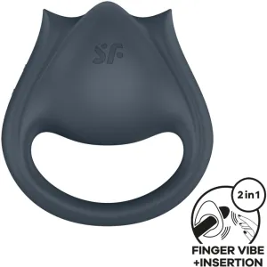 Schwarzes 2-in-1 Finger-Vibrationsgerät mit ergonomischem Design und Einführungsoption.