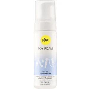 Flasche Pjur Toy Foam, 150 ml, zur sanften, sulfatfreien Reinigung mit milden Tensiden, hergestellt in Deutschland.