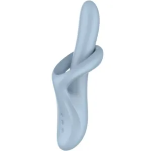 Blauer, geschwungener Silikon-Vibrator mit ergonomischem Design und glatter Oberfläche.