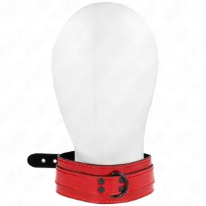 Rotes Halsband mit schwarzem Verschluss und D-Ring auf einem weißen Hintergrund.