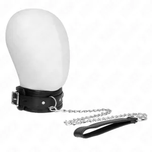 Schwarzes Halsband mit Kette und Griff auf einem weißen Hintergrund.