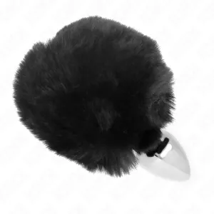 Black, fluffy ball attachment on a silver handle, against a white background.