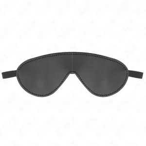 Schwarze Augenmaske mit elastischem Band, frontal abgebildet auf weißem Hintergrund.