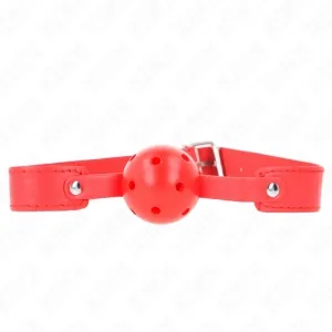 Red toggle with adjustable strap and holes, on a white background.