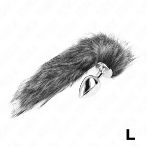 Metallic plug with grey, fluffy tail, size L.