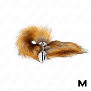Metallic plug with a fluffy, fox-like tail on a white background.