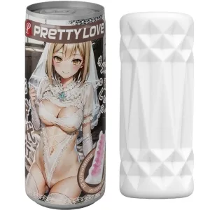 Dose mit Anime-Charakter in Brautkleid und weißem, strukturiertem Behälter daneben.