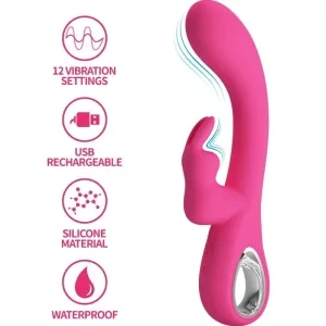 Rosa Vibrator mit 12 Einstellungen, USB-aufladbar, Silikonmaterial, wasserdicht.