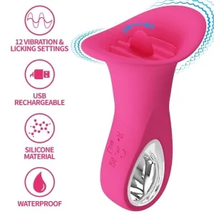 Rosa Vibrator mit 12 Einstellungen, USB-aufladbar, Silikonmaterial, wasserdicht.