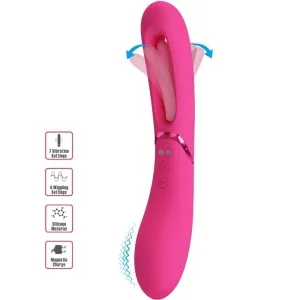 Rosa Vibrator mit 7 Vibrations- und 4 Wackelmodi, aus Silikon, magnetisches Laden.