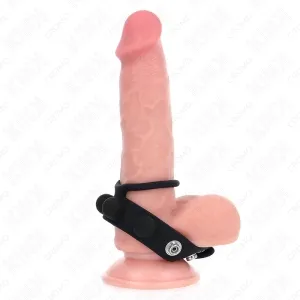 Ein rosa Dildo mit Saugnapf und schwarzem Ring auf weißem Hintergrund.