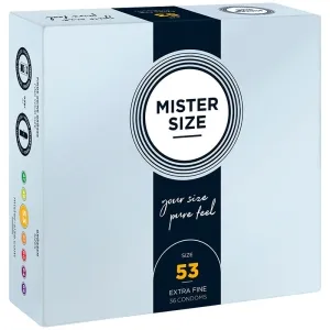 Verpackung von Mister Size Kondomen, Größe 53, 36 Stück, mit Slogan 
